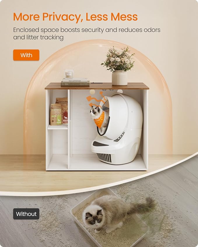 Feandrea Litter Robot Enclosure, Automatic Cat Litter Box Furniture with Charging Station, Adjustable Shelf, 39.4 x 26.8 x 31.5 Inches, Rustic Brown and Honey Brown UPCL052W201S - Image 6