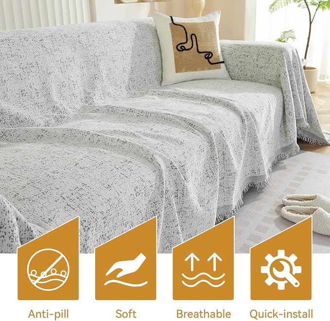 Deep Dream Couch Cover for Dogs, Soft Chenille Couch Covers for 2-3 Cushion Couch, Thick Sofa Slipcover Sofa Cover Washable Living Room Couch Protectors for Pets (Grey, 71"x134") - Image 6