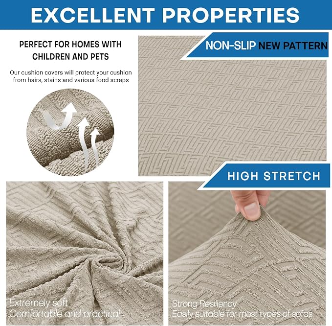 XINEAGE 2026 New 2 Pieces Chair Covers with Arms Super Stretch Chair Slipcover for Living Room Pet Dog Universal Slip Cover Anti Slip Armchair Furniture Protector (Khaki), 31"-46"(1 Cushion) - Image 5