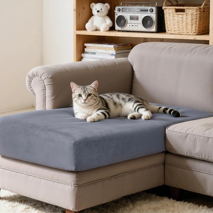 CHUN YI Velvet Couch Cushion Covers, 4 PC Water Resistant Sectional Couch Covers for L Shape Sofa, Individual Seat Cushion Protector for Pets (3 Seater + 1 Chaise, Grey) - Image 5
