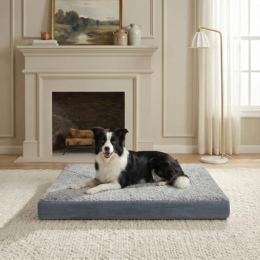 Sytopia 37" Indestructible Dog Bed for Large Dogs – Chew-Proof Pet Mat with Double-Sided Plush & Waterproof Liner, Tough Crate Mat with Egg-Crate Foam Support, Indoor & Outdoor Use,Grey by Sytopia