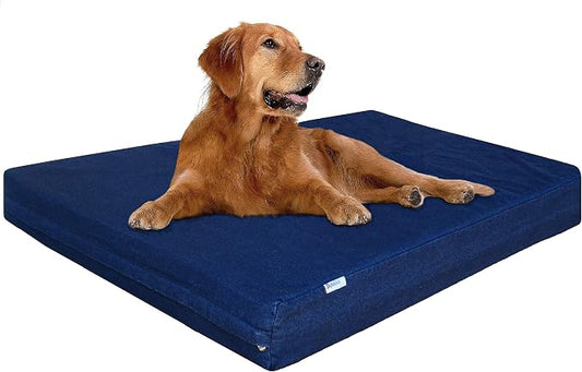 Dogbed4less Extra Large Orthopedic Memory Foam Dog Bed for Large Dogs with Durable Waterproof Internal Case, Removable Washable Denim Cover and Bonus Pet Bed Cover, 47X29X4 Fits 48X30 Dog Crate, Blue by Dogbed4less