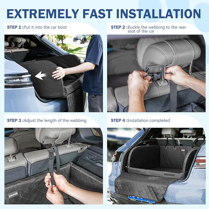 Pecute SUV Cargo Liner for Dogs, Water Resistan Pet Trunk Cover with Soft Cushion, Non-Slip Dog Back Seat Mat for SUVs Sedans with Bumper Flap Protector, Padded, Black - Image 8