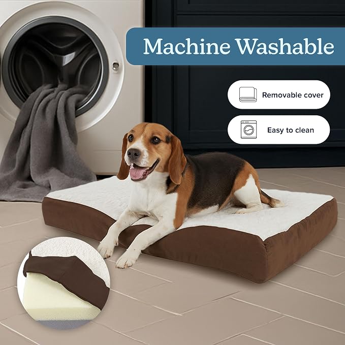 Orthopedic Dog Bed - 2-Layer Memory Foam Dog Bed with Machine Washable Sherpa Cover - 30x20.5 Mattress for Medium Dogs up to 45lbs by PETMAKER (Brown) - Image 3