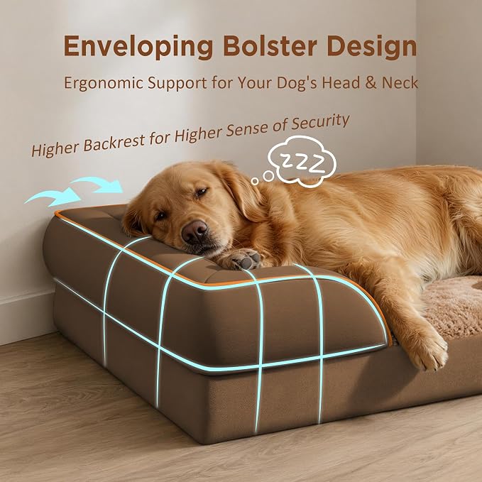 Comfort Expression Orthopedic Dog Bed for Medium Size Dog with Bolster | Waterproof Dog Couch Bed with Washable Cover & Non-Slip Bottom, Supportive Egg Crate Foam Medium Pet Bed, 28x19 Inch - Image 3