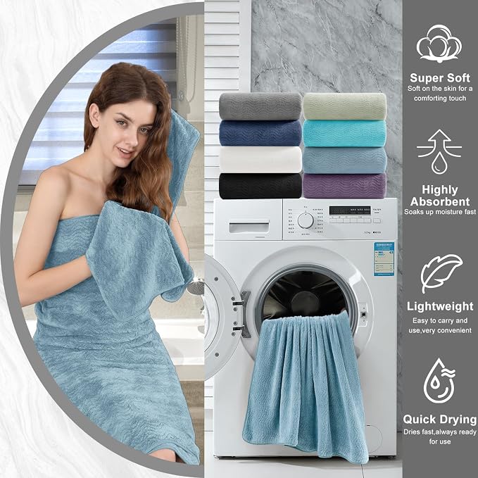 4 Piece Extra Large Bath Towel 35"x70" Oversized Bath Sheet Bath Towel Set for Bathroom Ultra Soft Cozy Highly Absorbent Quick Dry Bathroom Towel for Spa Gym Hotel,Shower Towel for Daily Use,Turquoise - Image 6