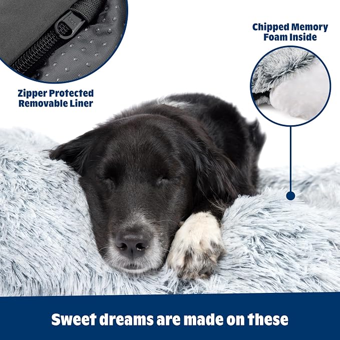 Barkbox Dog Bed, 2-in-1 Memory Foam Donut Cuddler Dog and Cat Bed, Calming Orthopedic Joint Relief Fur Crate Lounger for Pets, Machine Washable + Removable Cover, Waterproof Lining, Includes Toy | Calming Orthopedic Joint Relief Furry Crate Lounger for... - Image 2