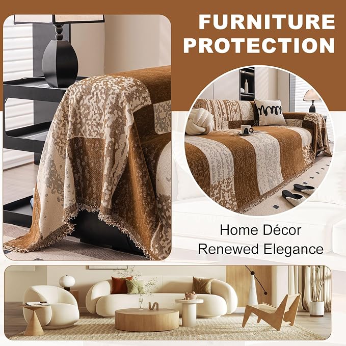 ROOMLIFE Boho Couch Covers for Sofa Washable for 2 Cushion Couch Chenille | Furniture Protector Sofa Couch Cover for Dogs, Soft Breathable Sofa Slipcover, Couch Throw Blankets with Tassels 71''X118'' - Image 4