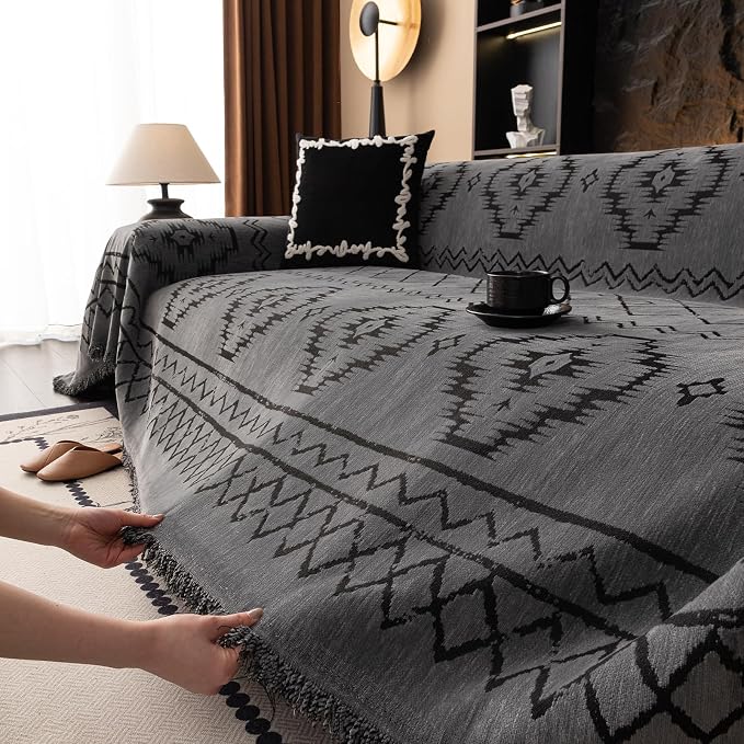 VClife Couch Cover Sofa Cover Washable Sofa Protector, Non Slip Couch Covers for 3 Cushion Couch Sofa Modern Tribal Pattern Sofa Slipcover Dog Furniture Protector, Soft Chenille, Dark Gray, 71"X134" - Image 8