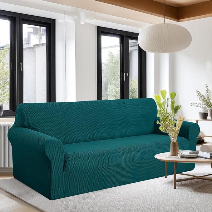 U-NICE HOME Oversized Stretch Couch Cover Slipcover, Blue | 3 Cushion Sofa, 1-Piece Sofa cover, Washable, Pet friendly, Furniture protector, Polyester Spandex Jacquard fabric - Image 2