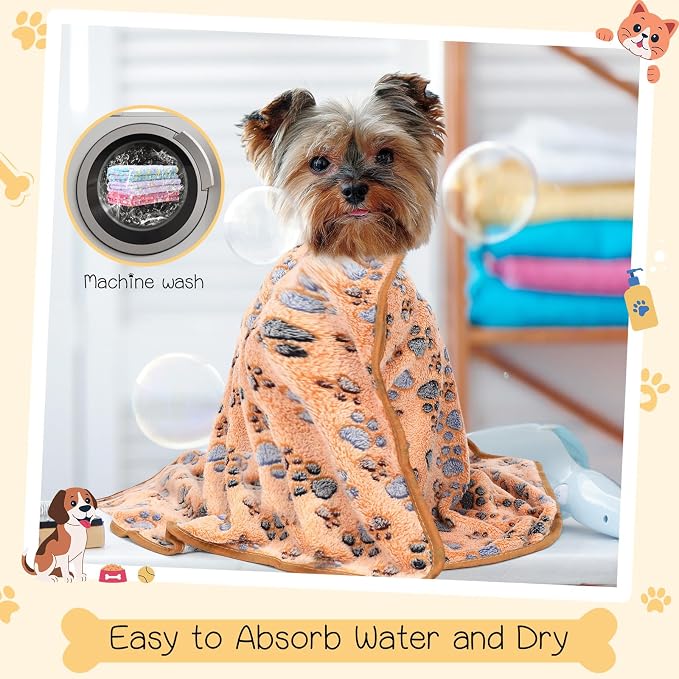 Tatuo 12 Pieces 41 x 30 Inch Dog Blanket Super Soft Warm Cat Sleep Mat Pet Kitten Doggy Fluffy Fleece Blankets with Cute Dog Paw Bone Star Elephant Patterns Printed Fluffy Blanket for Small Cat Puppy - Image 5