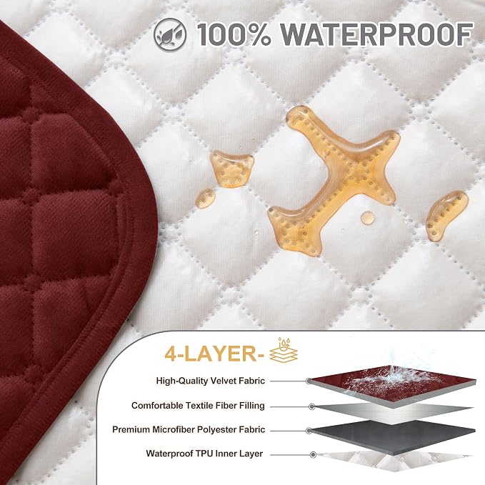 Sectional Couch Covers for Dogs 100% Waterproof Corner L Shaped Sofa Cover Pet Friendly Velvet Washable Anti Slip L Shape Modular Sofa Slipcover Protector with Pockets (Wine Red, Small) - Image 3