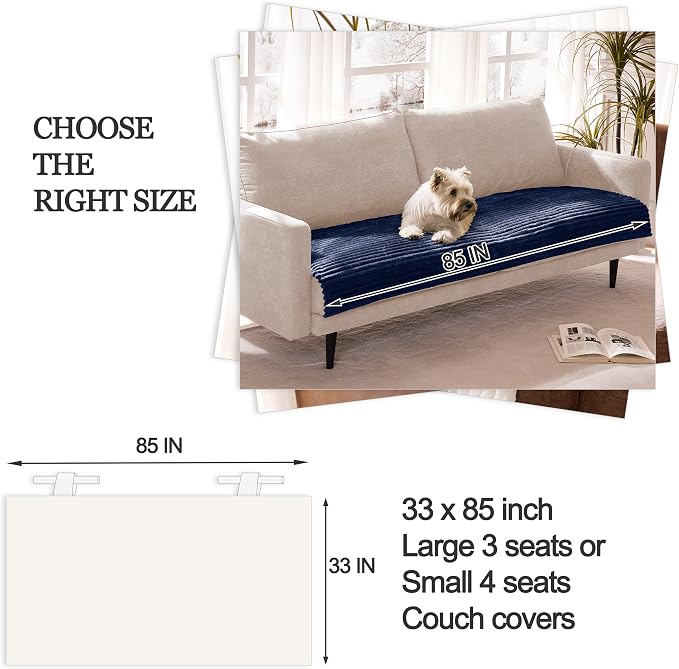 Dual Non-Slip Couch Cover for Dogs Waterproof, Fuzzy Soft Pet Couch Covers for Sofa 3 Cushion, Pet Friendly Soft Dog Bed Covers Sofa Cover Washable (Navy Blue, 33" x 85" 1 Pack) - Image 6