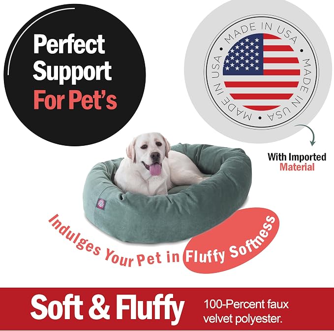 Majestic Pet 40 Inch Micro Velvet Calming Dog Bed Washable – Cozy Soft Round Dog Bed with Spine for Head Support - Fluffy Donut Puppy Mat 40x29x9 (inch) Large – Azure (2025) - Image 2