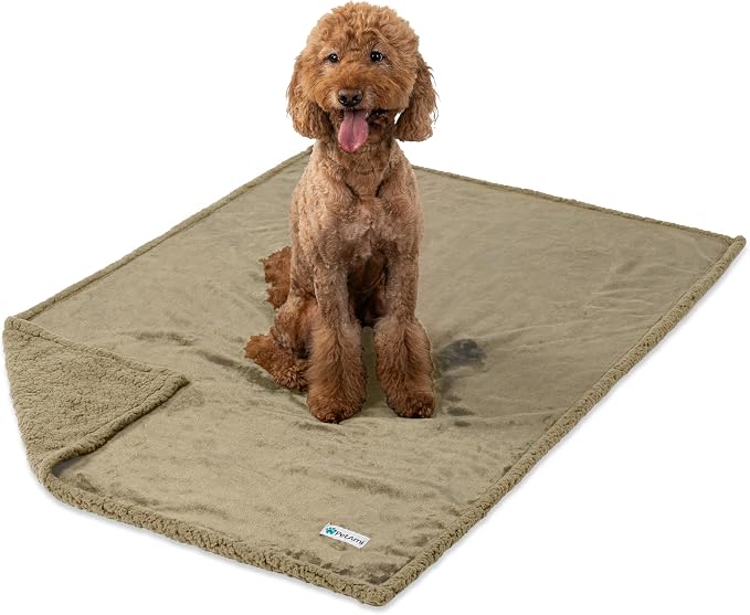 PetAmi Waterproof Dog Blanket for Couch, Extra Large 80x60, Pee Proof Sherpa Fleece Reversible Pet Throw, Furniture Protector for Bed Sofa Crate Kennel, Soft Washable Cover for Dog Cat, Taupe Sherpa - Image 8