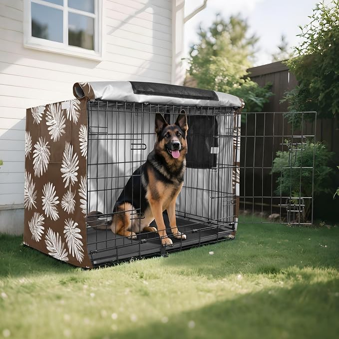 Dog Crate Cover Kennel Cover for Dog Cages Breathable for Wire Cage Indoor Outdoor Brown Palm Leaves01 - Image 8