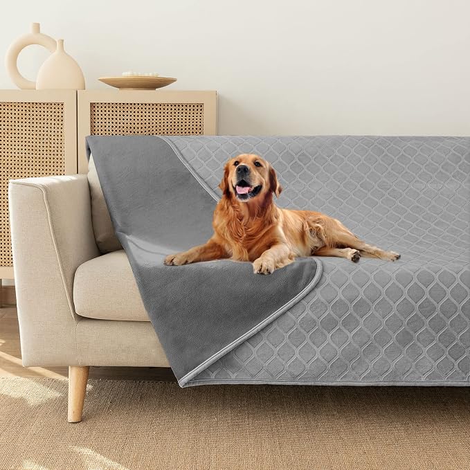 fuguitex Waterproof Dog Blanket Bed Cover Dog Crystal Velvet Moroccan Fuzzy Cozy Plush Pet Blanket Throw Blanket for Couch Sofa(52 * 82 inch, Light Grey+Grey) by fuguitexHome