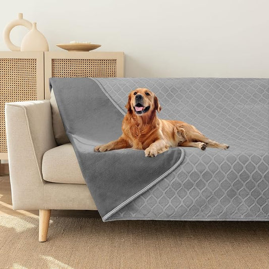 fuguitex Waterproof Dog Blanket Bed Cover Dog Crystal Velvet Moroccan Fuzzy Cozy Plush Pet Blanket Throw Blanket for Couch Sofa(52 * 82 inch, Light Grey+Grey) by fuguitexHome
