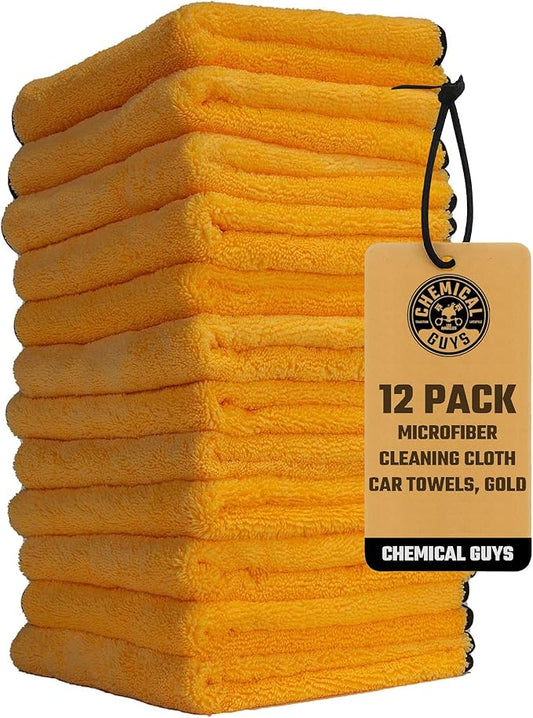 Chemical Guys, Professional Microfiber Towels, 16 x 16 in, Gold, 12 Pack | Ultra-soft, scratch-free towels to buff wax, dry panels and clean glass and interiors, machine washable by ChemicalGuys