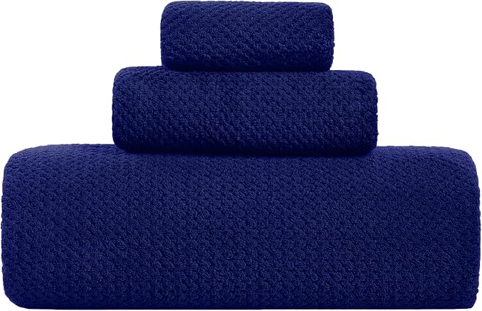 Extra Large Bath Sheet Set 3-Piece, 1 Bath Towel 40x80 Inches, 1 Hand Towel, 1 Washcloth, Soft Absorbent Quick Dry Microfiber Towel for Bathroom Beach Pool Gym Spa, Navy Blue by BXRBXRTowels