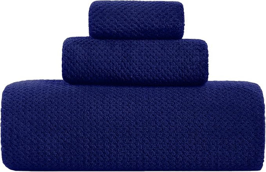 Extra Large Bath Sheet Set 3-Piece, 1 Bath Towel 40x80 Inches, 1 Hand Towel, 1 Washcloth, Soft Absorbent Quick Dry Microfiber Towel for Bathroom Beach Pool Gym Spa, Navy Blue by BXRBXRTowels