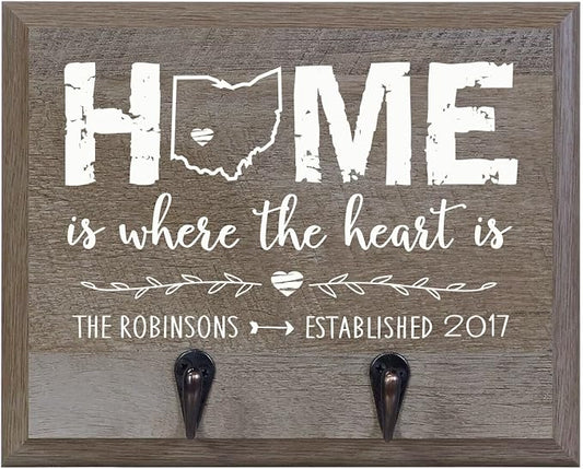 Rooms Organized Personalized Re-Engineered Family Name and State Outline Barn Wood Decor Wall Mounted Coat Hat and Dog Leash Rack Storage with 2 Metal Hooks 10" w x 8" h 4.25" deep by LifeSongMilestones