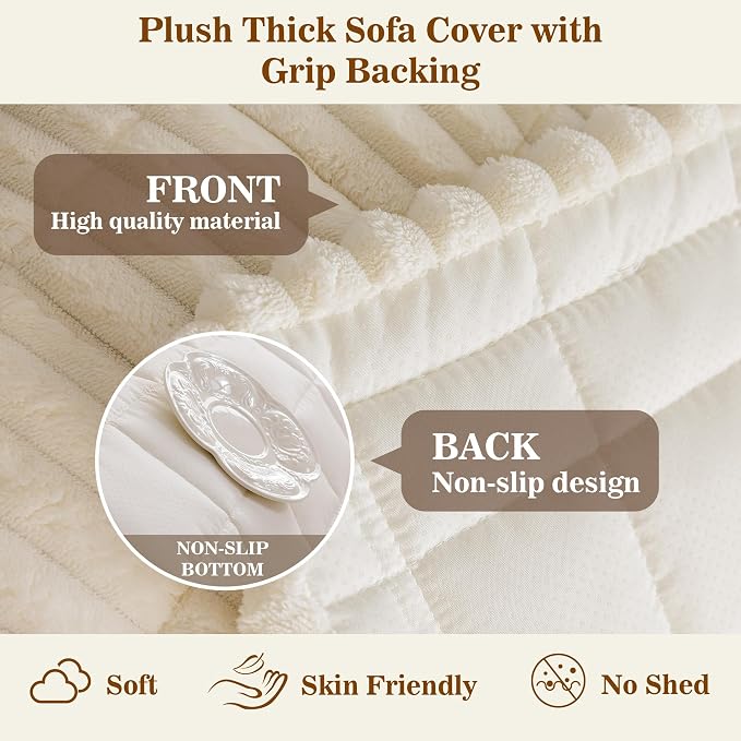 MYSKY HOME Couch Covers for Sofa, L Shaped Couch Cover, Couch Cover for Dogs, Sofa Covers for Pets Washable, Non Slip Sofa Slipcovers, Leather Sofa Cover Sectional Couch Covers, Cream, 27.6" x 70.9" - Image 5