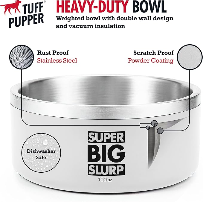 Tuff Pupper 100 oz Heavy Duty Insulated Stainless Steel Dog Bowl for Large Dogs, Non-Slip Base, Dishwasher Safe - Image 2