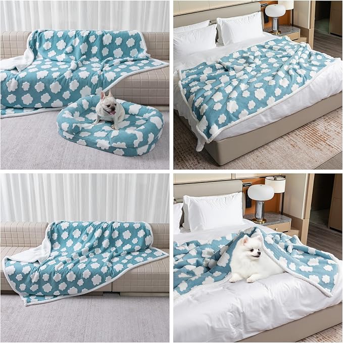 Blue Waterproof Pet Blanket,Dog Bed Covers Couch Sofa Stylish Jacquard Cute Pets Throw Blankets for Puppy Cats Washable Reversible Furniture Protection Covers (Blue Cloud,L) by Unknown