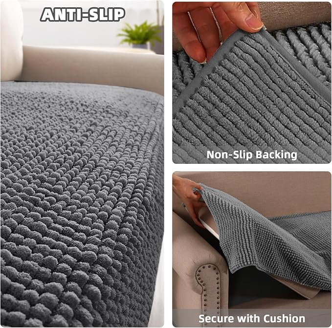 Flamingo P Chenille Dog Bed Cover Thick Couch Cover for Dogs Washable Pet Sofa Cover Protector Non-Slip Couch Covers for 3 Cushion Couch Furniture Protector Pet Friendly, 35" x74" Grey - Image 2