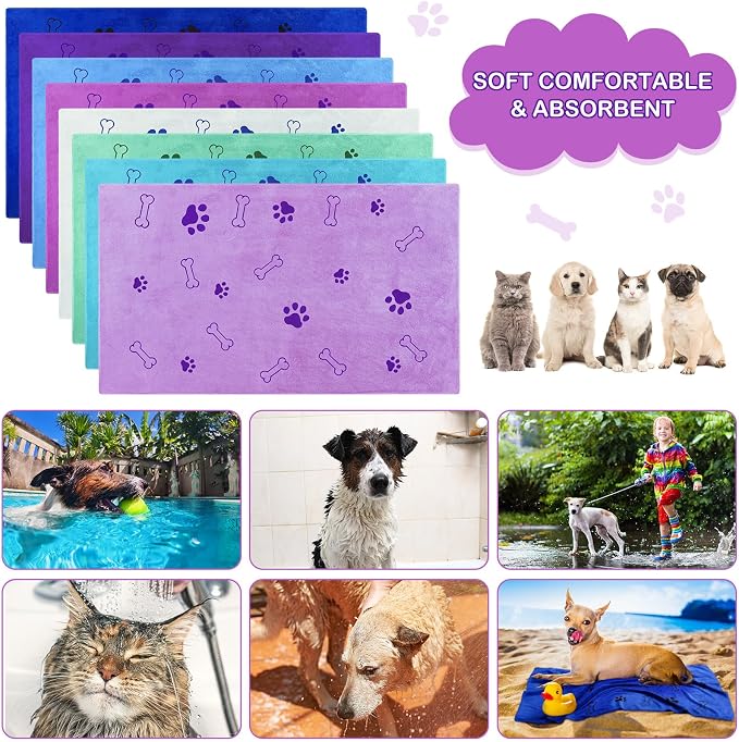 Chumia 8 Pcs Microfiber Dog Towels for Drying Dogs Cats 18 x 28 Inch Pet Towels Bulk for Medium Puppy Absorbent Fast Drying Paw Bath Bathing Supplies for Pets(Dog Paw and Bone,Classic Color) - Image 5