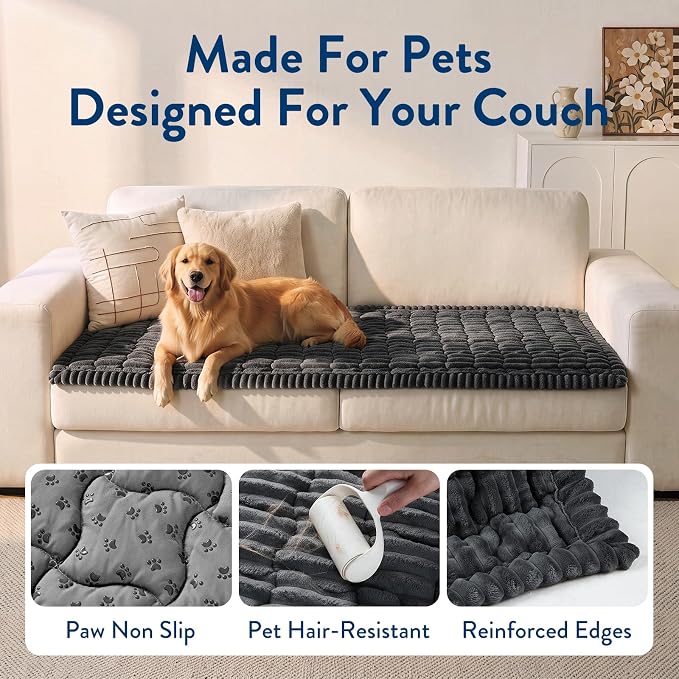 SureFit Couch Covers for Dogs,Non-Slip Washable Pet Friendly Sofa Protector | Non-Slip Paw Print Grip,Sofa Slipcovers for 3 Cushion Couch,Soft Thick Furniture Protector for Sofa Cushions(28"x71" Gray) - Image 5