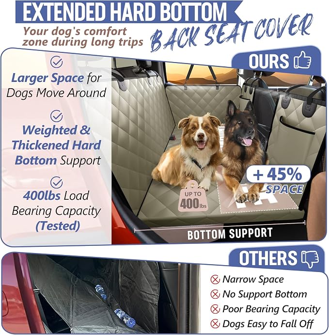 Back Seat Extender for Dogs Truck-Large Space, Hard Bottom Dog Pet Seat Cover Back Seat, Waterproof Dog Hammock for Crew Cab Trucks F150, RAM1500, Sierra, Tundra, Silverado, Khaki - Image 2