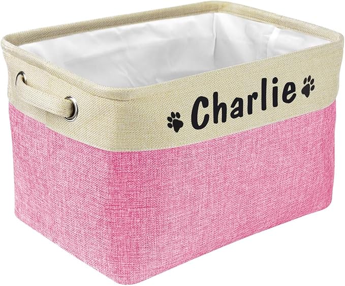 PET ARTIST Collapsible Pet Toy Storage Basket Bin - Personalized with Pet's Name, Rectangular Storage Box Chest Organizer for Toys, Coats, Clothing & Accessories, Pink by PETARTIST
