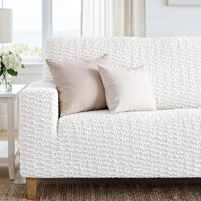 PAULTO BY GA.I.CO. Stretch Sofa Slipcovers – Soft Elastic Fabric Couch Cover for Armchair Loveseat 3-Seater & 4-Seater Sofa Cover – Non-Slip Furniture Protector Washable - Crisp White (64"-85" Wide) - Image 5