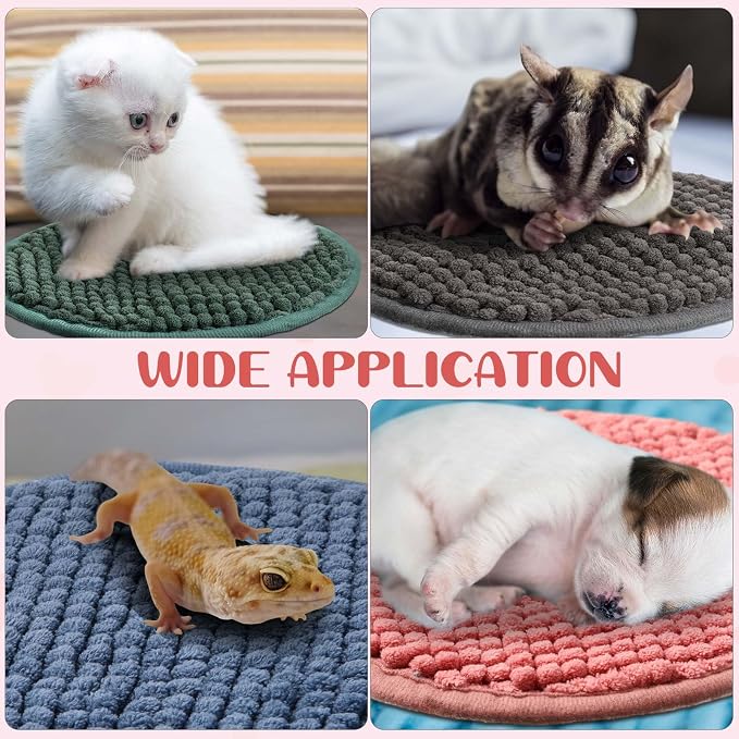 Amylove 4 Pcs Guinea Pig Cage Liner 12 Inch Round Washable Chenille Pee Pads Pet Dog Cat Bedding Training Mat Reusable for Small Animals Puppy Bunny Hamster Chinchilla - Image 4