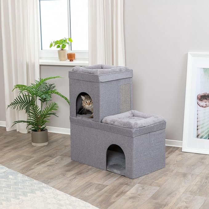 Trixie Crazy Cube Stackable Cat Condos, Gray, 2-Story | Indoor Cat Furniture, Hideaway Caves, Sisal Scratching Pads, Thick Padded Bed - Image 5