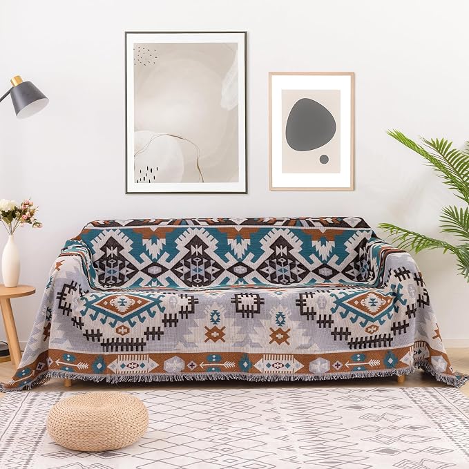 Homcosan Sofa Slipcovers Towel Reversible Geometrical Sectional Couch Cover Sofa Blanket for 3 Seat Boho Sofa Cover with Tassels Couch Protector for Pets, Kids - Image 3