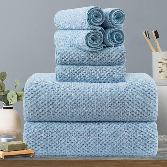 8-Piece Blue Bath Towels Set,2 Oversized Large Bath Towels Sheet,2 Hand Towels and 4 Washcloths - 600 GSM Soft Luxury Towel Set,Highly Absorbent Quick Dry Towel Collection for Bathroom,Hotel and Spa by Hailea