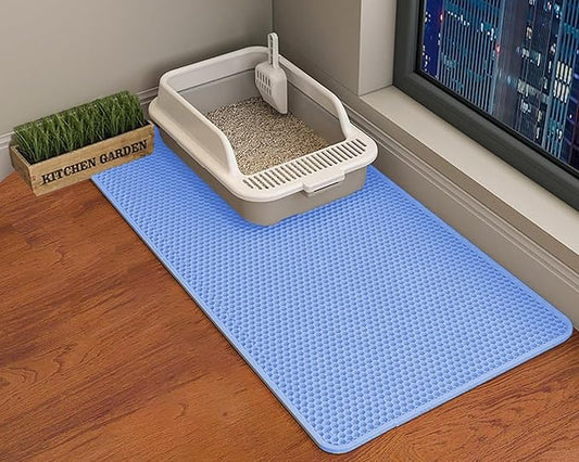HCY&WLD Cat Litter Mat, Honeycomb Double Layer Cat Litter Trapping Mat, Waterproof Urine Proof Non-Slip, Scatter Control, Less Waste, Easier to Clean (Blue, 45" X 26") by HCY%26WLD