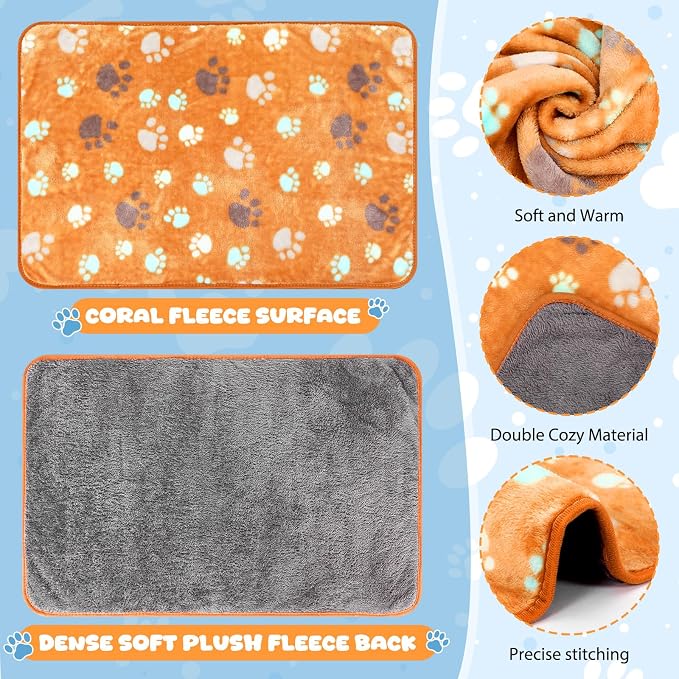 Tegeme 6 Pcs Waterproof Dog Blanket 30 x 20 Inch Paw Print Pet Blanket for Dogs Cats Puppy Washable Soft Fluffy Fleece Rug Flannel Throw Warm Sleep Mat for Kitten Doggy - Image 3