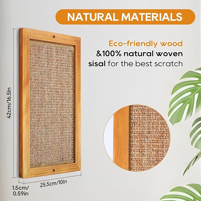 Large Cat Scratching Post for Indoor Cats - Wooden Sisal Cat Wall Scratcher, Vertical Floor or Wall Mounted Cat Scratch Pad, Furniture Protector for Adult Cats & Kittens - Image 3