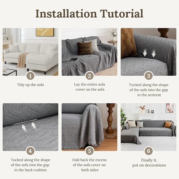 HOMERILLA Sectional Couch Covers for Sectional Sofa L Shaped Sofa Cover Blanket 2 Pieces L Shape Furniture Protector for Pets Dogs (Dark Grey, XX-Large) | Washable Fabric, Anti-Pet Hair, Stain & Wear Resistant, Multiuse Sofa Blanket Protector, Pet Frie... - Image 6