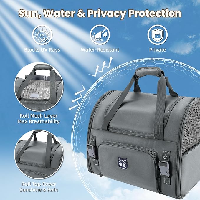 Lollimeow Expandable Cat Carrier Backpack for Large Cats - Airline Approved Pet Carrier Backpack for Small Dogs, Hiking & Travel, Waterproof with Breathable Mesh, 22lbs Capacity (Dark Grey, Large)