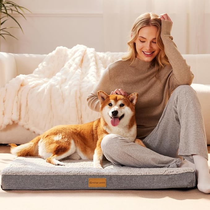 Patas Lague Orthopedic Large Dog Bed Washable Pet Sofa Mat 56''X40'' Ivory | Egg-Crate Foam Dog Couch For Large Sized Dogs, Waterproof Removable Cover, Soft Pet Crate Bed With Nonskid Bottom - Image 2