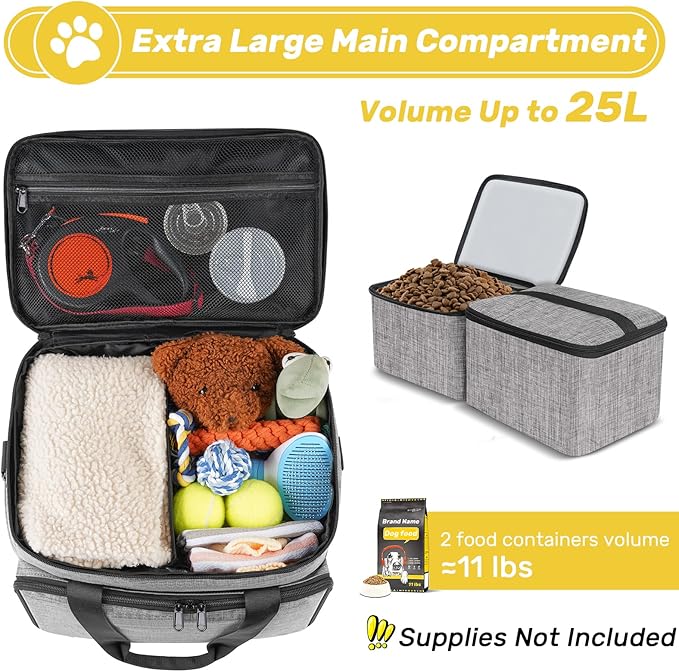Mancro 6 Set Dog Travel Bag, Large Pet Travel Bag for Supplies Includes 2 Food Containers, 1 Travel Organizer for Dogs, 2 Collapsible Bowls, 1 Treat Pouch - Image 4