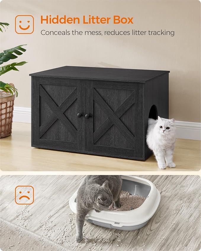 Feandrea Cat Litter Box Enclosure, Litter Box Furniture Hidden with Removable Divider, Indoor Cat House, End Table, 31.5 x 20.9 x 19.7 Inches, Ink Black UPCL002B01 - Image 5