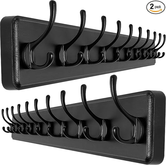 SKOLOO Rustic Wall Mounted Coat Rack, Case of 2, Pine Solid Wood Coat Hook Hanger - 10 Hooks for Hanging Clothes Robes Towels Coats by SKOLOO