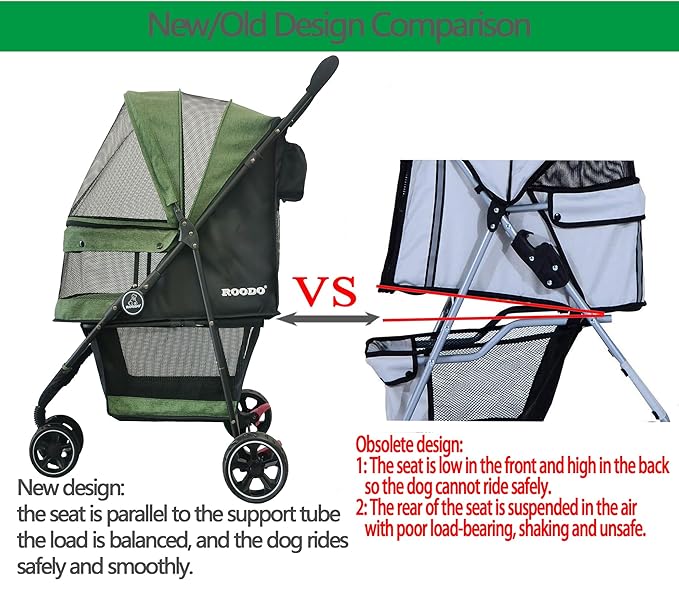 ROODO 3 Wheel Pet Stroller Best Lightweight Foldable Compact Portable Jogger All Terrain Travel Pet Gear Puppy Kitty Stroller for up to 30lbs Medium Small Dogs and Cats(Green)
