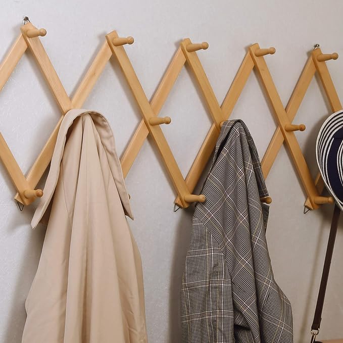 SKOLOO Hat Rack for Wall with 14 Hooks, Pack of 2, Solid Wooden, Modern, Expandable Coat Rack Wall Mount for Coats, Hats, Bags, Baseball Caps, Natural Color - Image 3